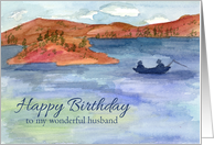 Husband Happy Birthday Lake Fishing Watercolor Landscape Art card