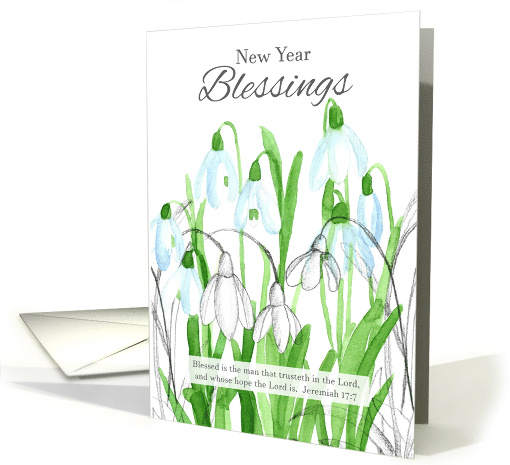 New Year Blessings Snowdrops Flowers Bible Verse Jeremiah card
