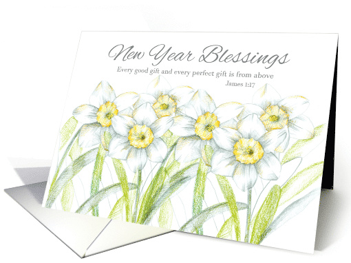 New Year Blessings Daffodils Flowers Bible Verse James card (1707416)