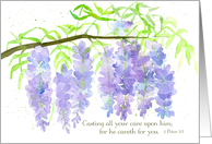 Encouraging Bible Verse Religious Wisteria Flowers Watercolor Spatter card