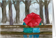 Valentine’s Day I Fall In Love With You Couple Park Bench Umbrella card
