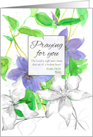 Praying For You Psalms Bible Verse Clematis Flower Watercolor Spatter card