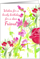 Happy Birthday Dear Friend Roses Garden Flowers Watercolor card