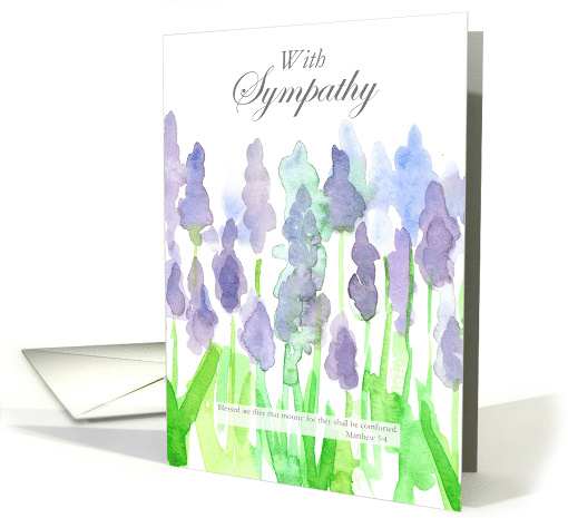 With Sympathy Matthew Bible Verse Purple Flowers card (1734580)