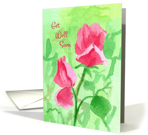 Get Well Soon Pink Sweet Peas Flowers card (173528)
