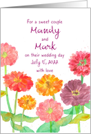 July Wedding Congratulations Zinnias Custom Name card