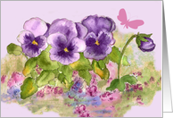 Purple Pansy Flowers Butterfly Watercolor Blank card