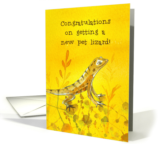 Congratulations New Pet Lizard Yellow Watercolor Spatter card
