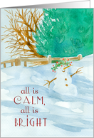 All Is Calm All Is Bright Snowman Religious Christmas card