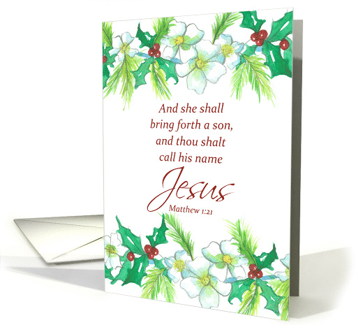 Merry Christmas Bible Verse Matthew Holly Rose card (1742892)