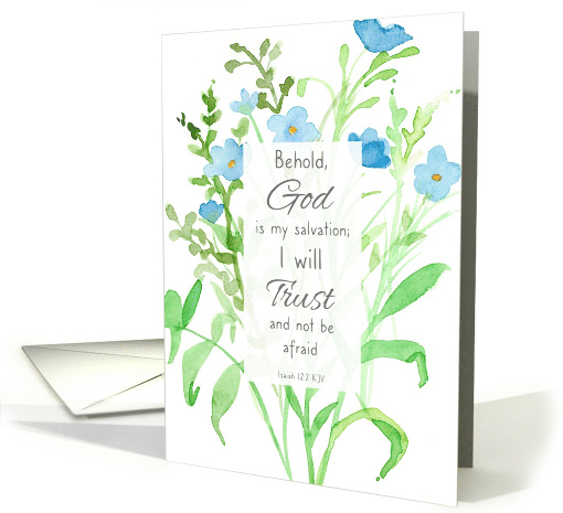 God Is My Salvation Isaiah 12 Bible Scripture Blue Flower card