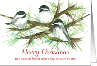 Merry Christmas Friend Like An Aunt To Me Chickadees Spatter card