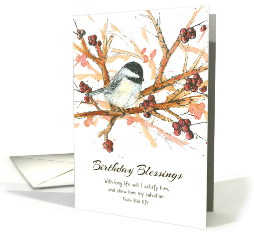 Birthday Blessings Scripture Psalm 91 Chickadee Bird card (1755662)