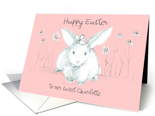 Happy Easter White Rabbit Pink Flowers Personalize card (1756544)