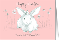 Happy Easter White Rabbit Pink Flowers Personalize card