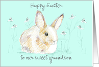 Happy Easter Grandson Rabbit Mint Green Custom card