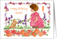 Happy 1st Birthday Little Girl Kitten Custom Name card