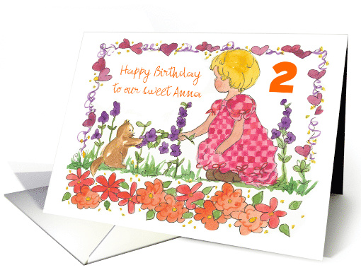 Happy 2nd Birthday Little Girl Kitten Custom Name card (1760078)