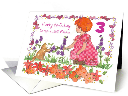 Happy 3rd Birthday Little Girl Kitten Custom Name card (1760080)