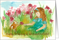 Happy Birthday Young Girl Kitten Custom Name card
