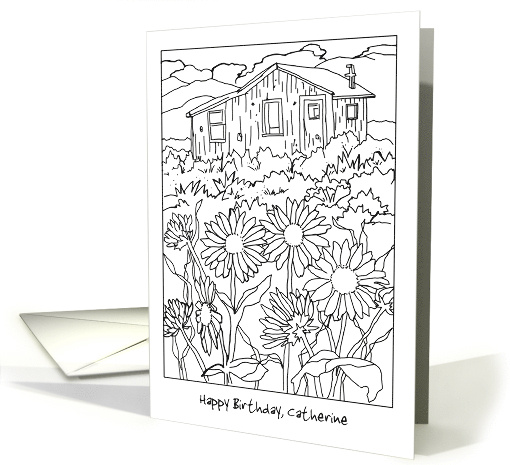 Happy Birthday Coloring Book Card Cabin Custom Name card (1763534)