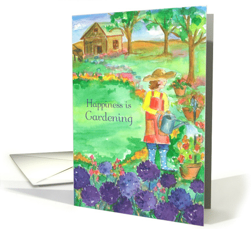 Happiness is Gardening Woman in her Garden Alliums card (176397)