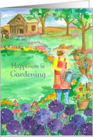 Happiness is Gardening Woman in her Garden Alliums card