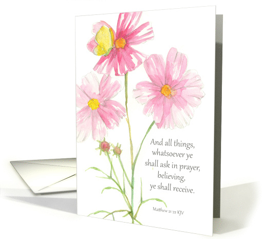 Praying For You Scripture Matthew Pink Cosmos Flowers card (1764936)