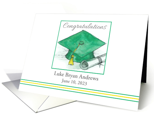 Graduation Congratulations Green Cap Diploma Custom card (1765508)