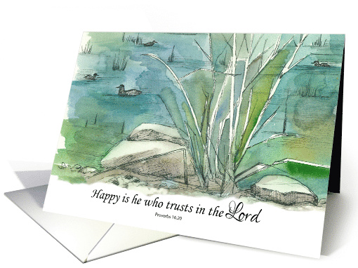 Happy Birthday Religious Scripture Proverbs Duck Pond card (1769466)