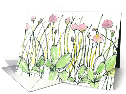 Herbs Sage Chives Botanical Plants Spatter Blank card (1771430)