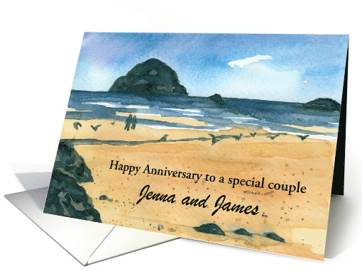 Happy Anniversary Couple Ocean Waves Custom Name card (1776706)