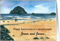 Happy Anniversary Couple Ocean Waves Custom Name card