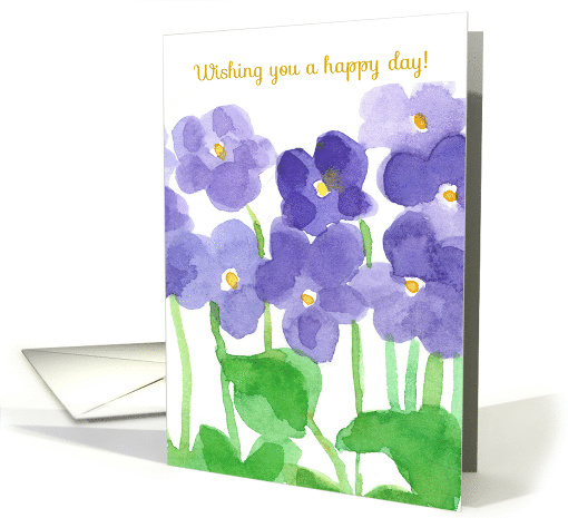 Wishing You A Happy Day Big Purple Flowers Blank card (178398)