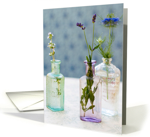 Flower Bouquet Vintage Glass Bottles Photography card (179021)