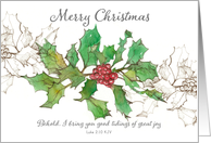 Religious Christmas Scripture Luke Holly Berry Leaves card