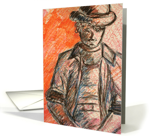 Man in Black Bowler Hat Charcoal Blank card (180278)