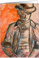 Man in Black Bowler Hat Charcoal Blank card