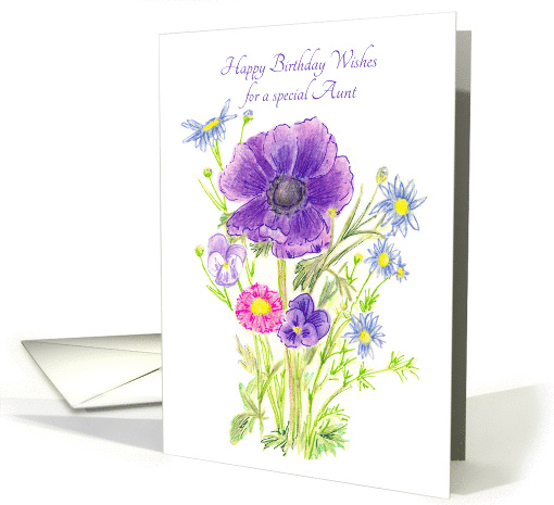 Happy Birthday Aunt Purple Anemone Flower Bouquet card (180362)