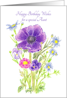Happy Birthday Aunt Purple Anemone Flower Bouquet card