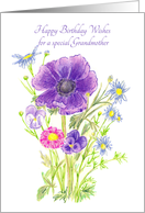 Happy Birthday Grandmother Purple Anemone Flower Bouquet card