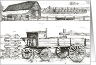 Vintage Antique Wagon Ranch Landscape Art Blank Card