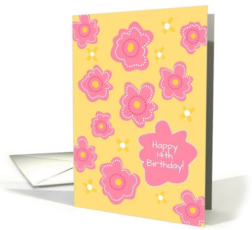Happy 14th Birthday Bright Pink Whimsical Flowers card (180782)