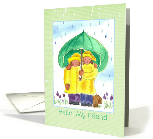 Hello To My Friend Little Girls Puppy Watercolor card (180955)