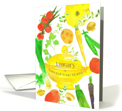 January National Soup Month Vegetables Watercolor card (1810684)