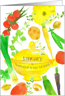 January National Soup Month Vegetables Watercolor card