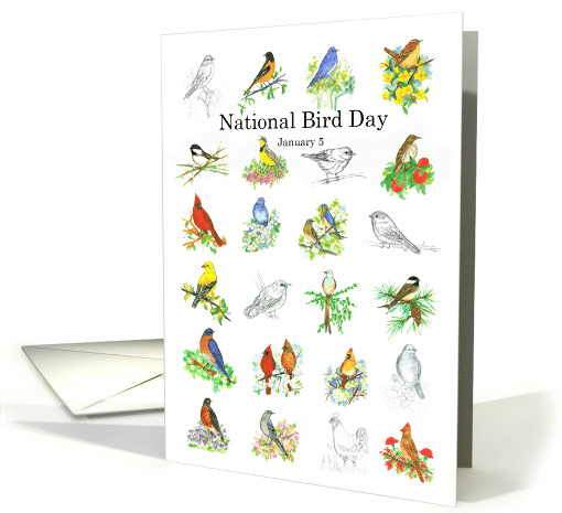 National Bird Day January 5 Bluebird Watercolor Flowers card (1810696)