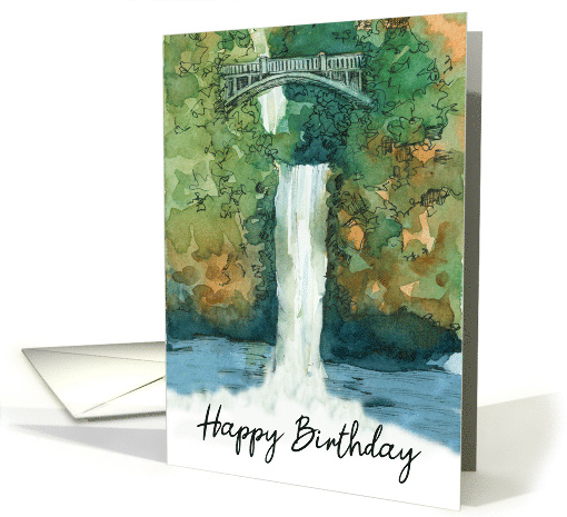 Happy Birthday Waterfall Bridge Forest Plants card (1812706)