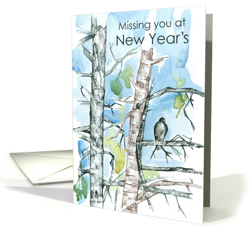 Missing You At New Year's Hawk Winter Trees card (1812730)
