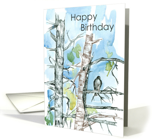Happy Birthday Hawk Tree Branches Winter Sky card (1813560)